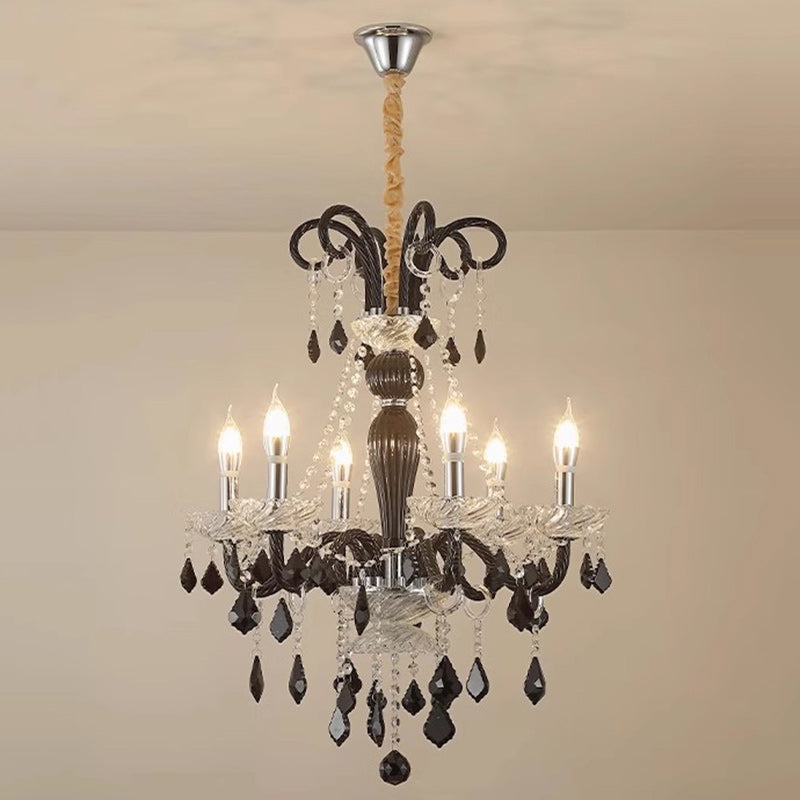 French Iron Glass Branch Chandelier