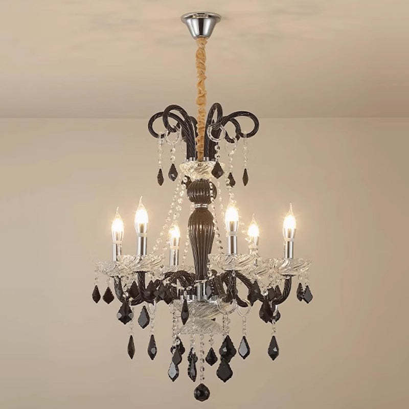 French Iron Glass Branch Chandelier