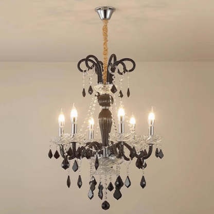 French Iron Glass Branch Chandelier