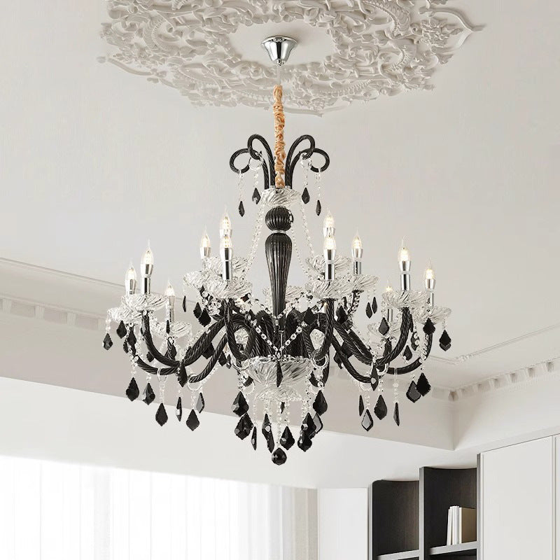 French Iron Glass Branch Chandelier