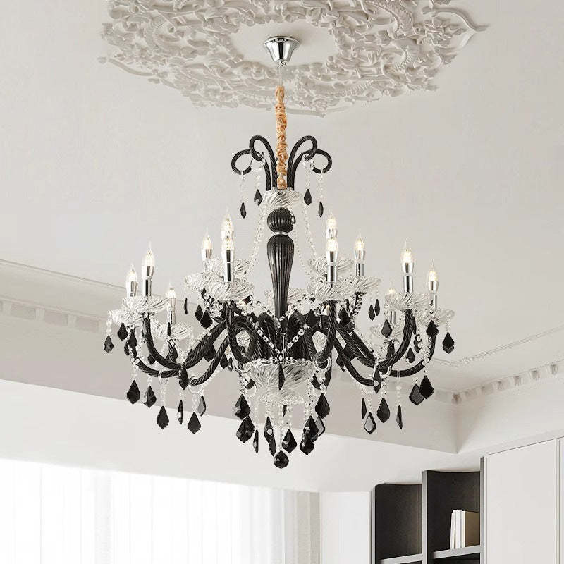 French Iron Glass Branch Chandelier