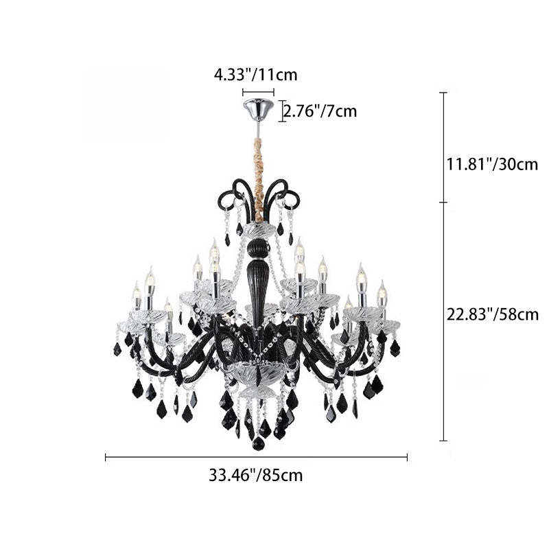 French Iron Glass Branch Chandelier