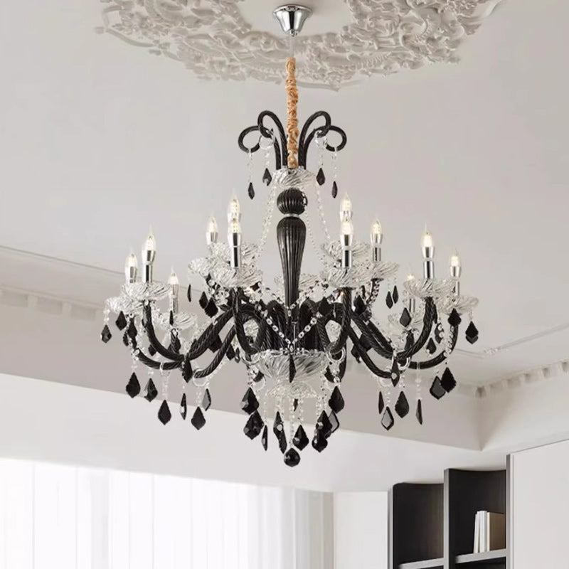 French Iron Glass Branch Chandelier