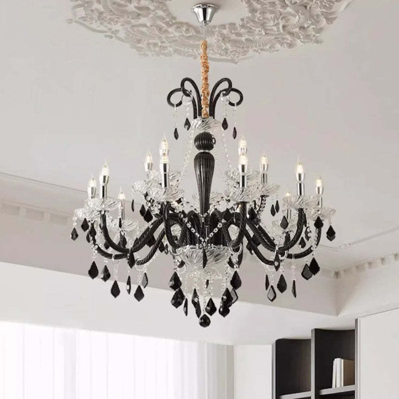 French Iron Glass Branch Chandelier
