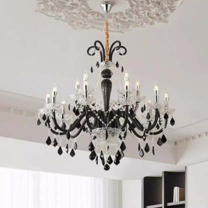 French Iron Glass Branch Chandelier