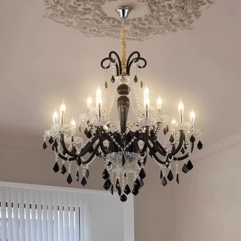 French Iron Glass Branch Chandelier