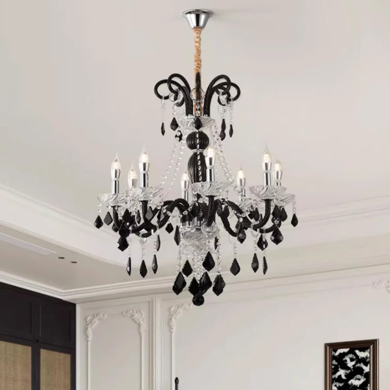 French Iron Glass Branch Chandelier