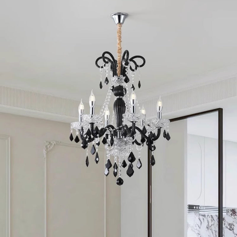 French Iron Glass Branch Chandelier