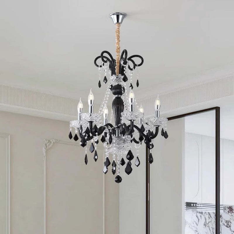 French Iron Glass Branch Chandelier