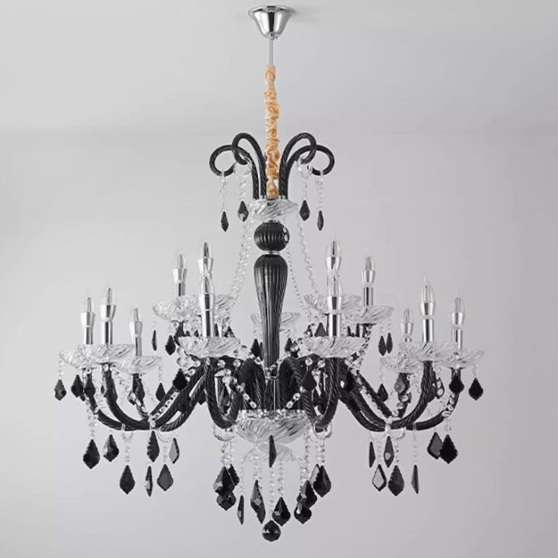 French Iron Glass Branch Chandelier