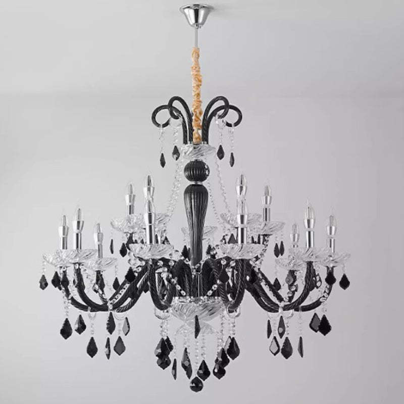 French Iron Glass Branch Chandelier