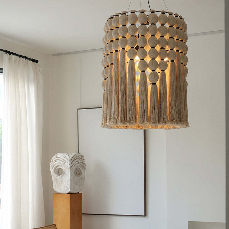 Boho Alloy Cotton Round Tassel 3-Light Chandelier