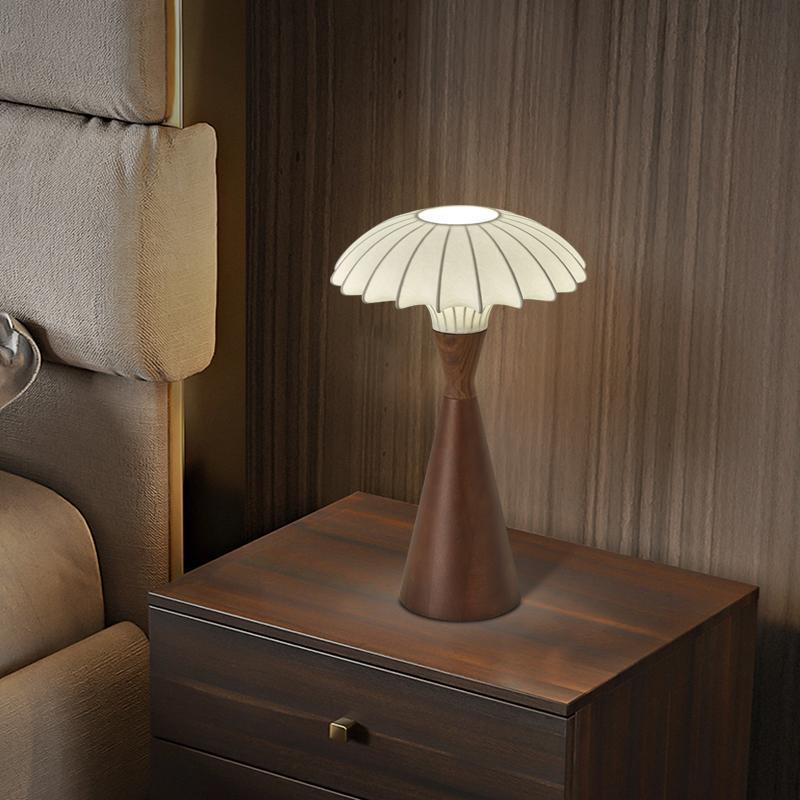 French Wood Silk Cone Table Lamp