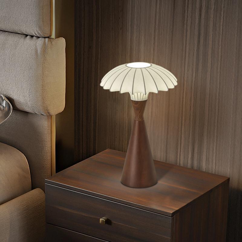 French Wood Silk Cone Table Lamp