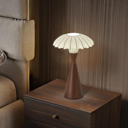 French Wood Silk Cone Table Lamp