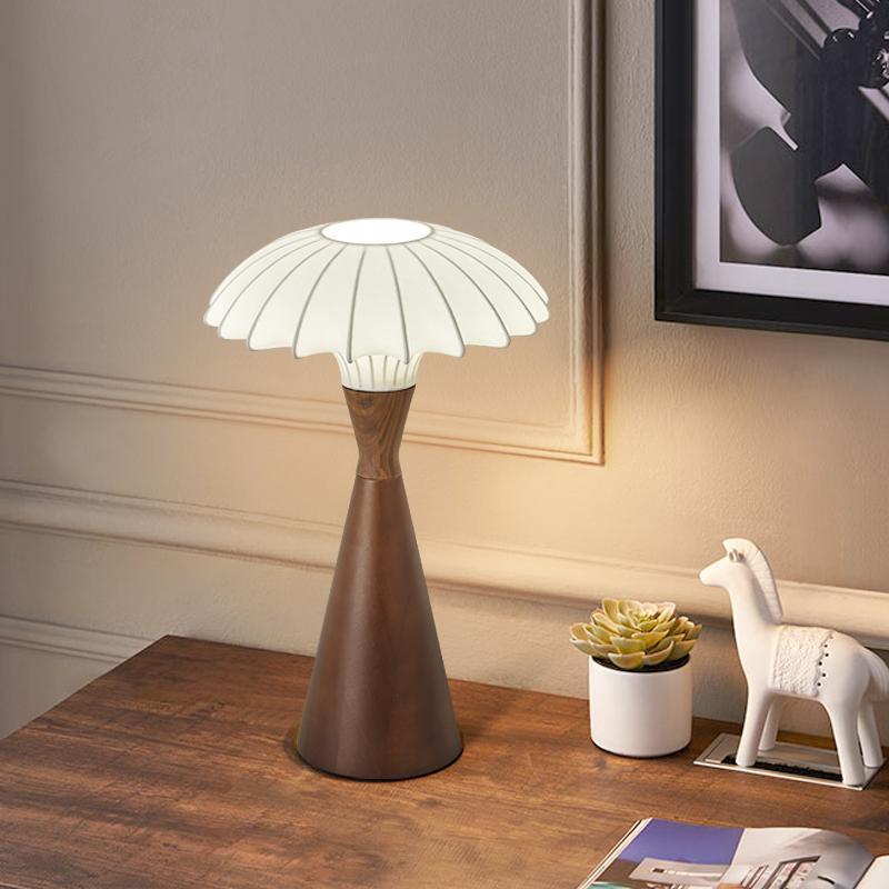 French Wood Silk Cone Table Lamp