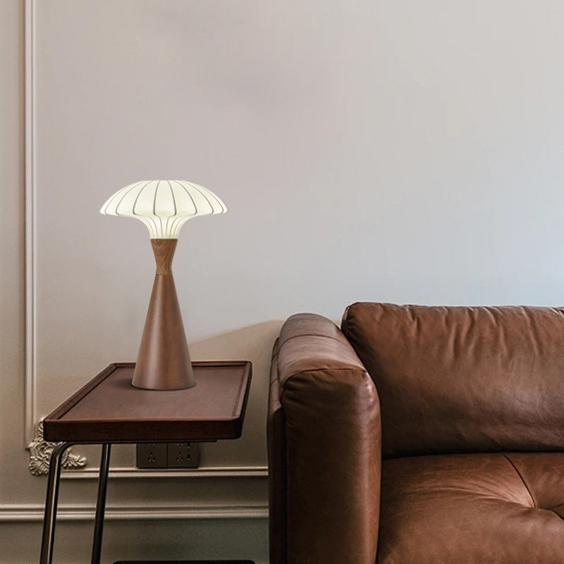 French Wood Silk Cone Table Lamp