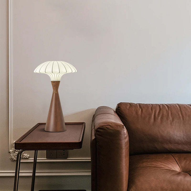 French Wood Silk Cone Table Lamp