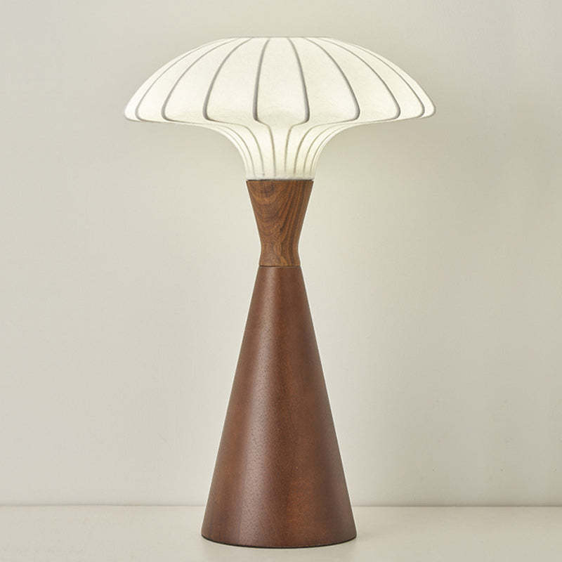 French Wood Silk Cone Table Lamp