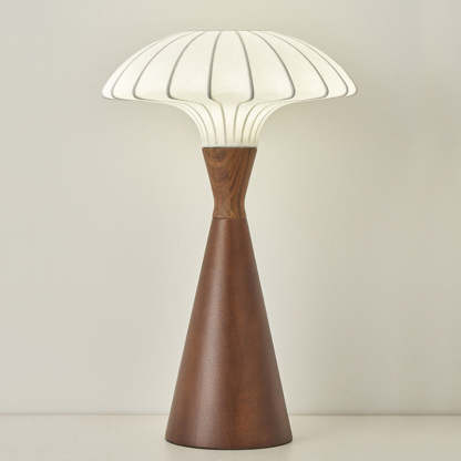 French Wood Silk Cone Table Lamp