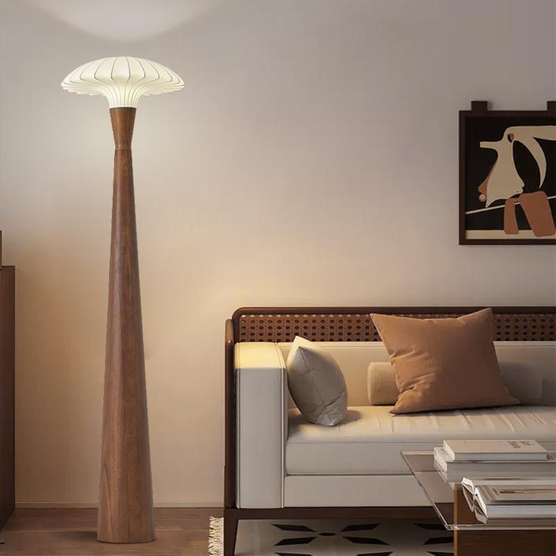 French Wood Silk Dome Floor Lamp
