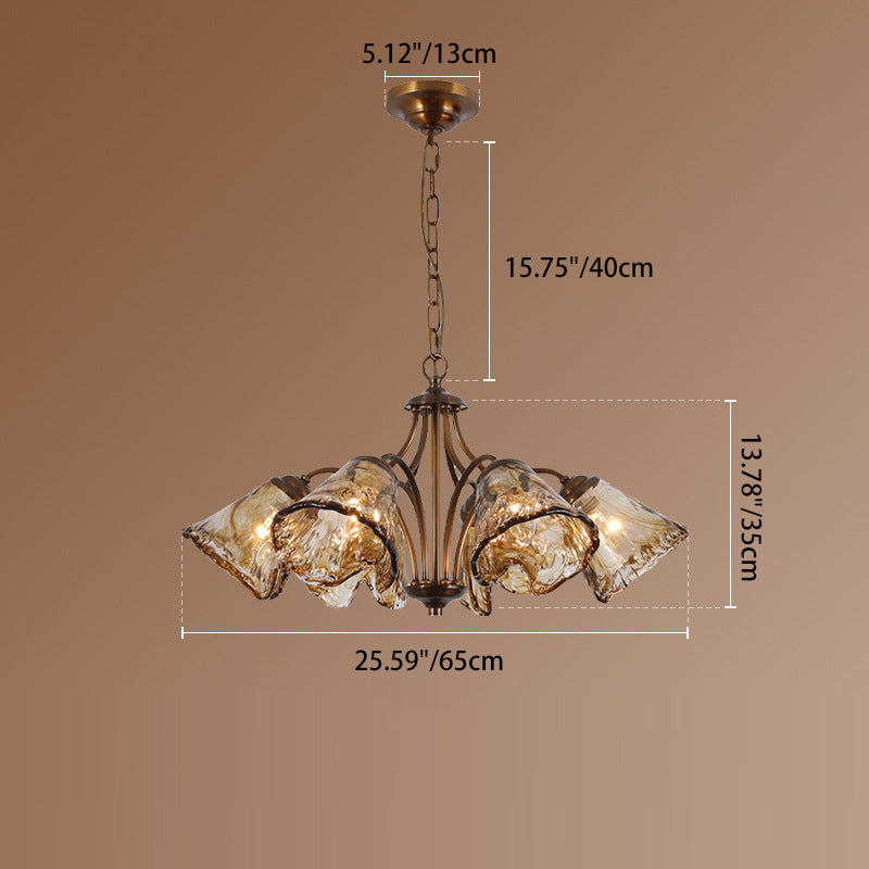 Vintage Copper Glass Cone Branch Chandelier — 8 / 220V-240V For UK/AU