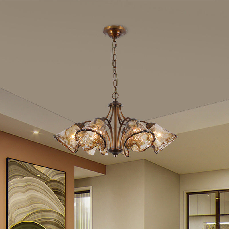 Vintage Copper Glass Cone Branch Chandelier