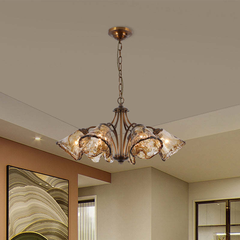 Vintage Copper Glass Cone Branch Chandelier — 6 / 110V-120V For US/CA