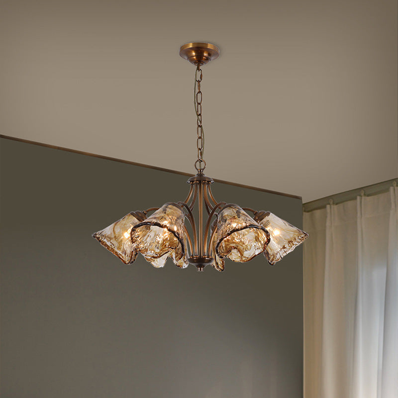 Vintage Copper Glass Cone Branch Chandelier