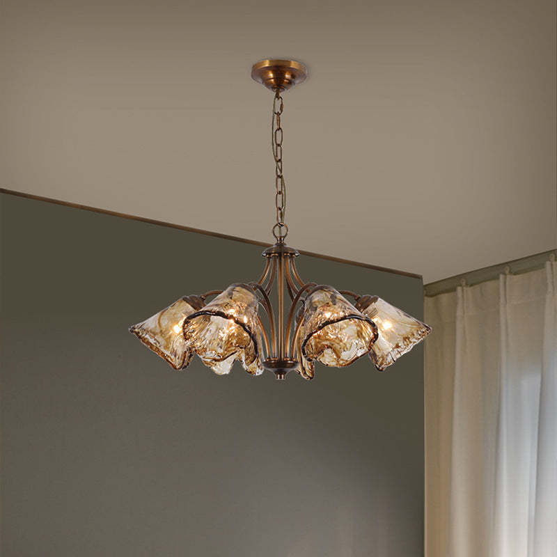 Vintage Copper Glass Cone Branch Chandelier
