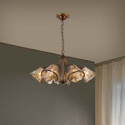 Vintage Copper Glass Cone Branch Chandelier