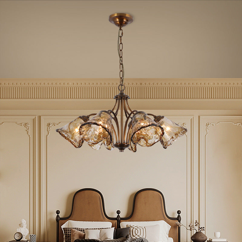 Vintage Copper Glass Cone Branch Chandelier