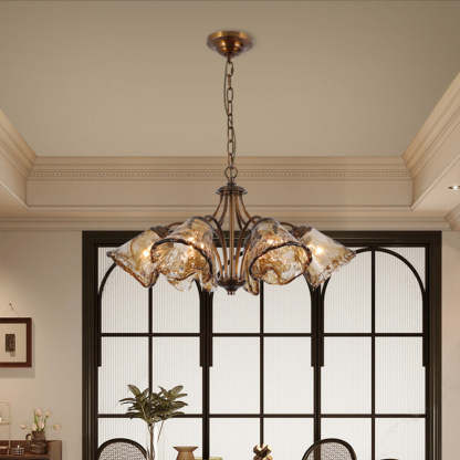 Vintage Copper Glass Cone Branch Chandelier — 6 / 220V-240V For UK/AU