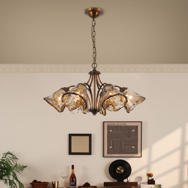 Vintage Copper Glass Cone Branch Chandelier