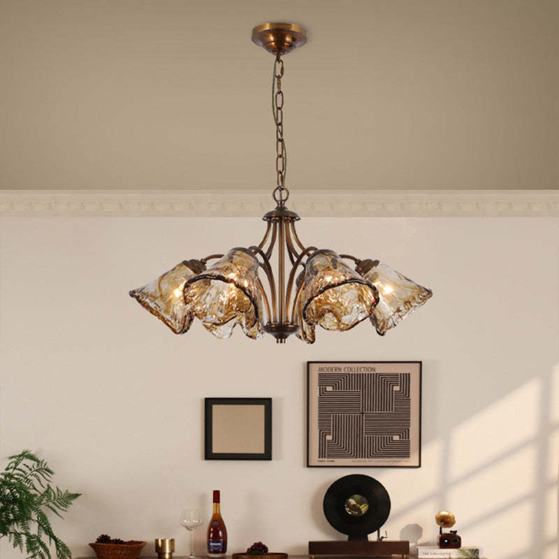 Vintage Copper Glass Cone Branch Chandelier
