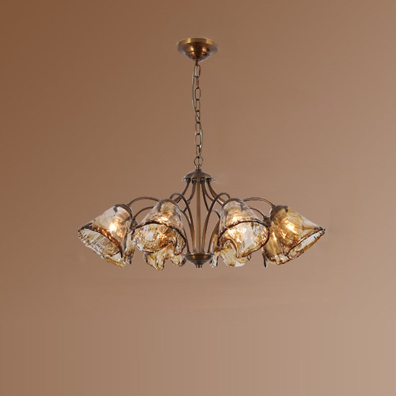 Vintage Copper Glass Cone Branch Chandelier