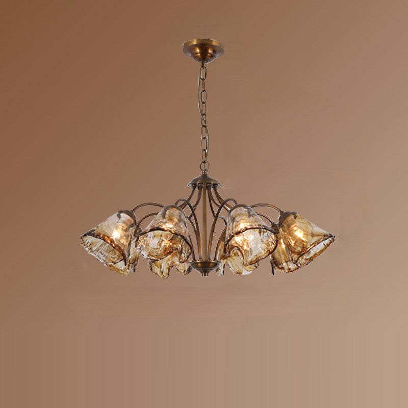 Vintage Copper Glass Cone Branch Chandelier