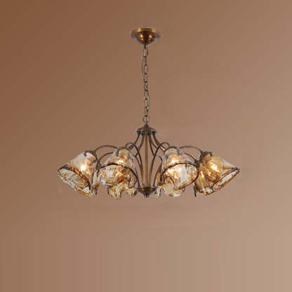 Vintage Copper Glass Cone Branch Chandelier