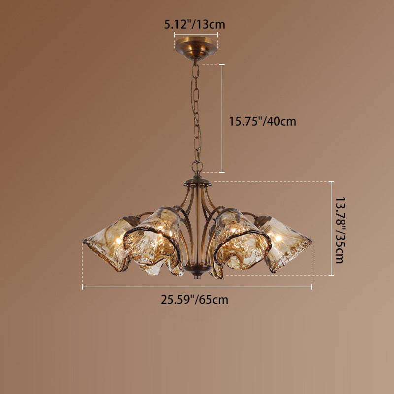 Vintage Copper Glass Cone Branch Chandelier — 8 / 220V-240V For UK/AU
