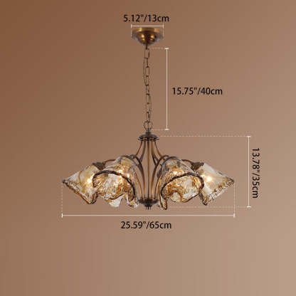 Vintage Copper Glass Cone Branch Chandelier — 8 / 220V-240V For UK/AU