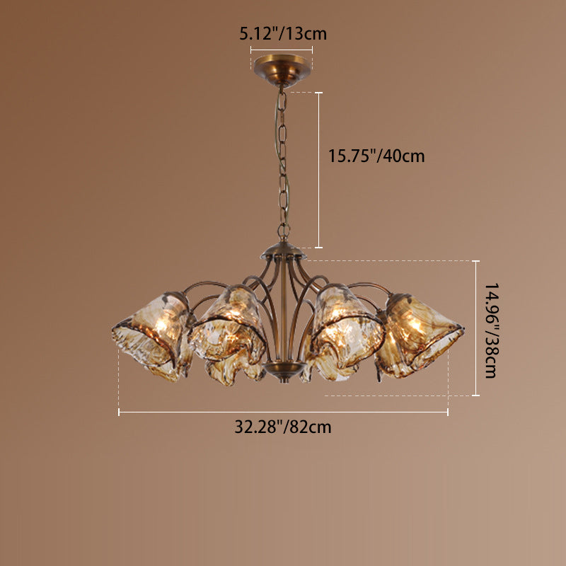 Vintage Copper Glass Cone Branch Chandelier