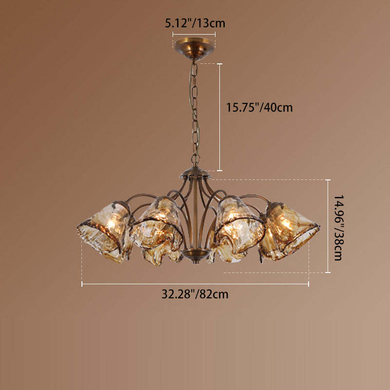Vintage Copper Glass Cone Branch Chandelier