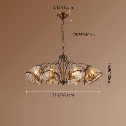 Vintage Copper Glass Cone Branch Chandelier
