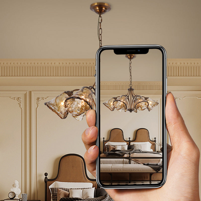 Vintage Copper Glass Cone Branch Chandelier
