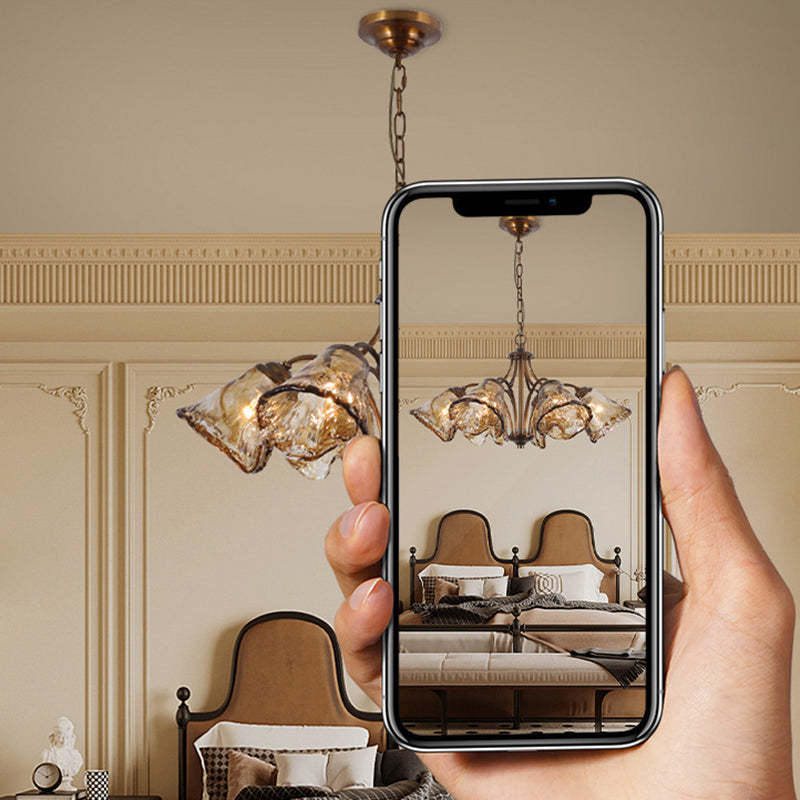 Vintage Copper Glass Cone Branch Chandelier
