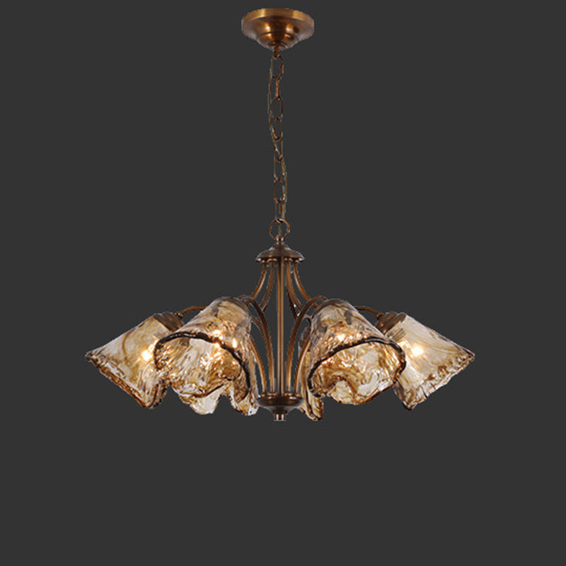 Vintage Copper Glass Cone Branch Chandelier