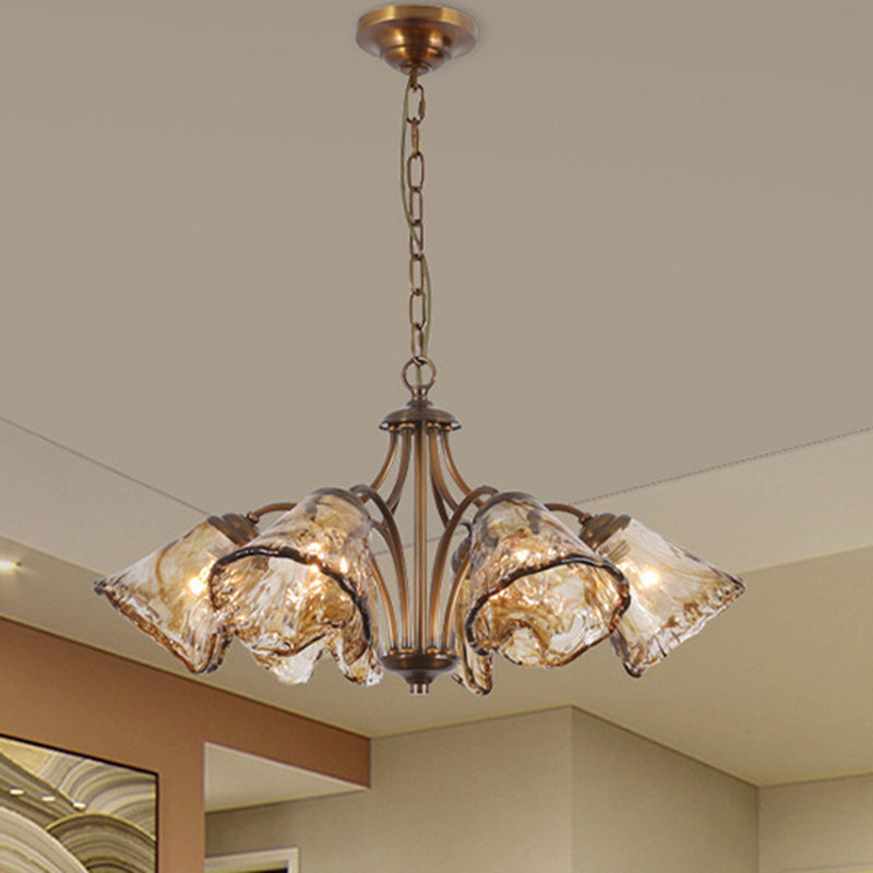 Vintage Copper Glass Cone Branch Chandelier — 8 / 110V-120V For US/CA