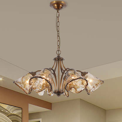 Vintage Copper Glass Cone Branch Chandelier — 8 / 110V-120V For US/CA