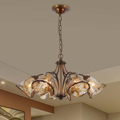 Vintage Copper Glass Cone Branch Chandelier