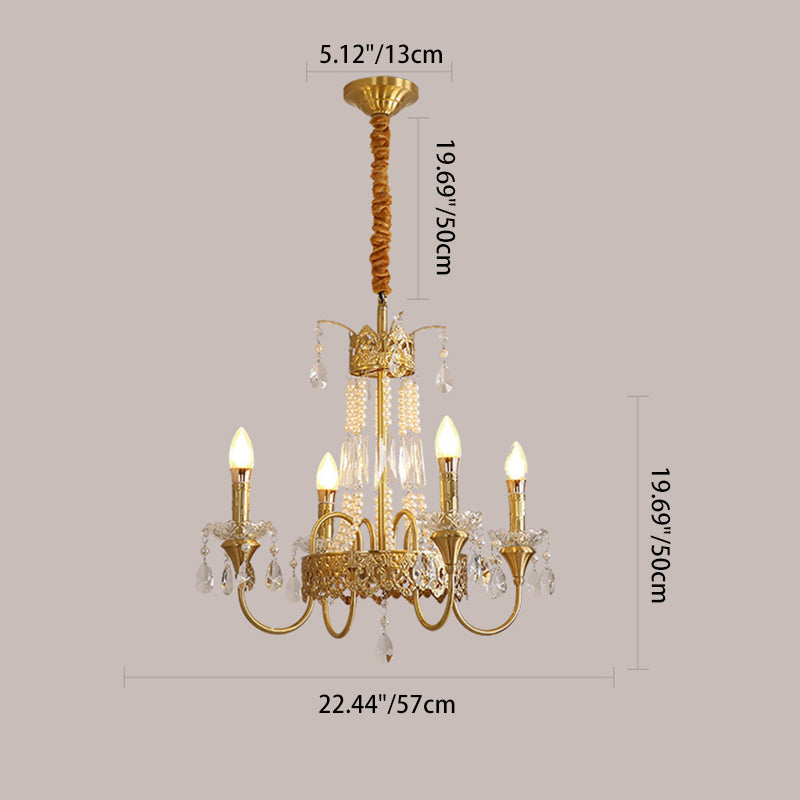 French Brass Crystal Candle Branch Chandelier — 6 / 220V-240V For UK/AU